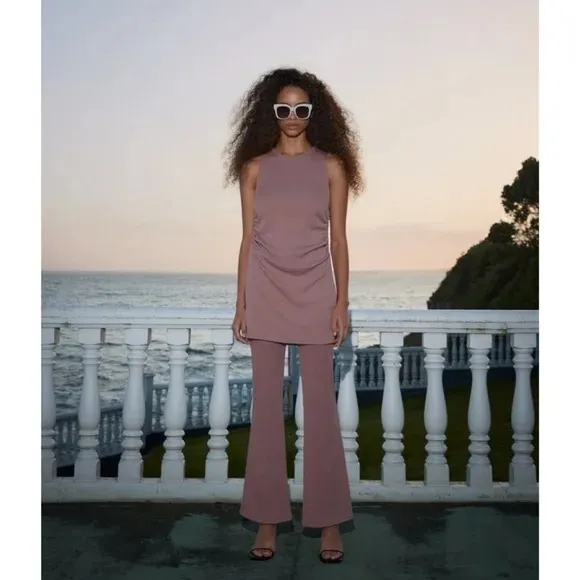 Zara ribbed high waist wide leg‎ pants - Image 3