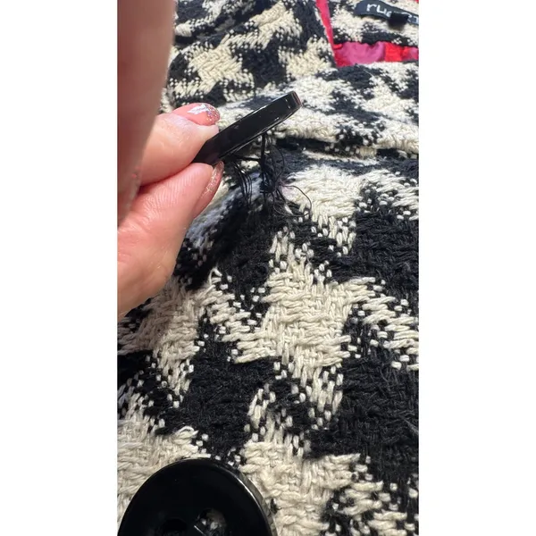 rue21 Womens Houndstooth Double Breasted Pea Coat Black White Wool Blend XL‎ - Image 8