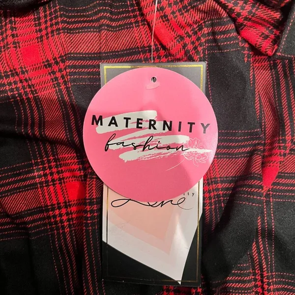 Motherhood Maternity NWT Maternity Fashion Womens XL Flannel Dress 3/4 Sleeve Red & Black Plaid VNeck - Image 4
