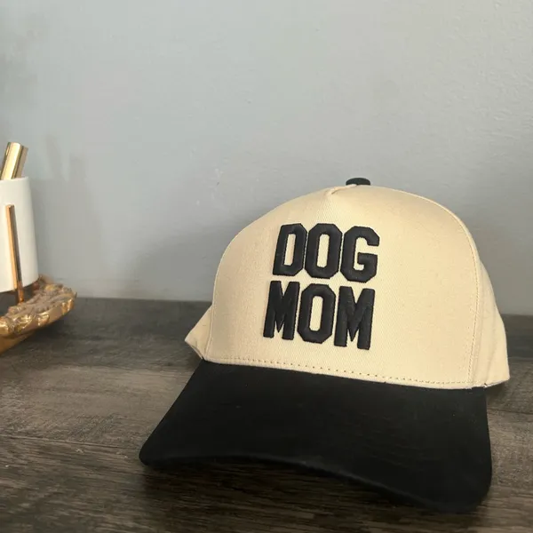 DOG MOM Puff Embroidered Trucker Hat Black - Image 2