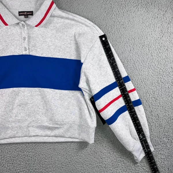 Rugby Polo Sweatshirt Women 1X Gray Blue Red Stripe Cropped L/S Soft‎ Sporty - Image 7