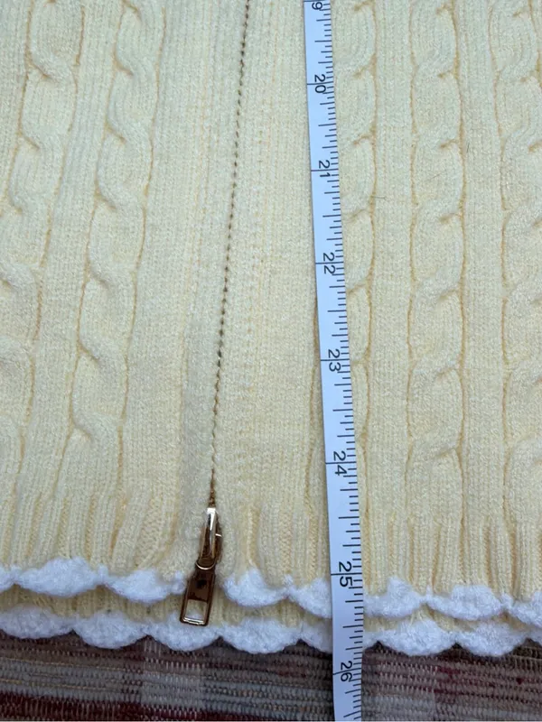 Frankie's Bikinis Pale Yellow Cable Knit Zip Cardigan - Image 5