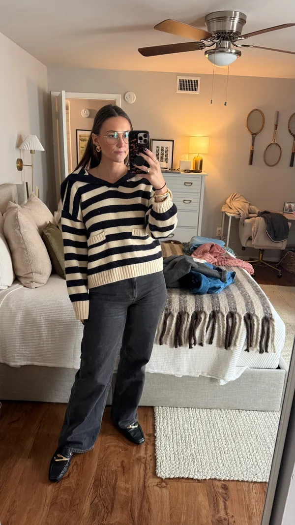 Zara Navy Striped Sweater  - Image 4