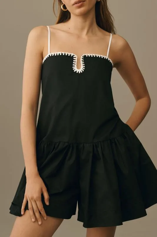 Anthropologie NWT Black MARE MARE SQUARE-NECK ROMPER. Size Medium - Image 2