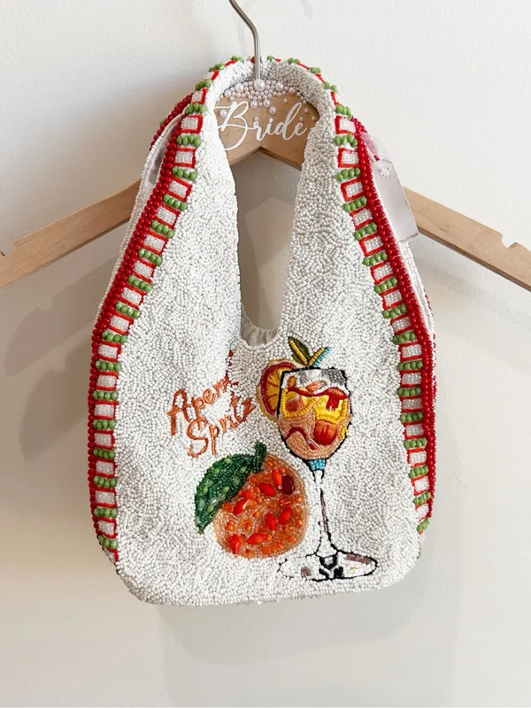 NWT Viral Aperol Spritz Beaded slouchy Shoulder Bag Handcrafted India hobo bag - Image 3