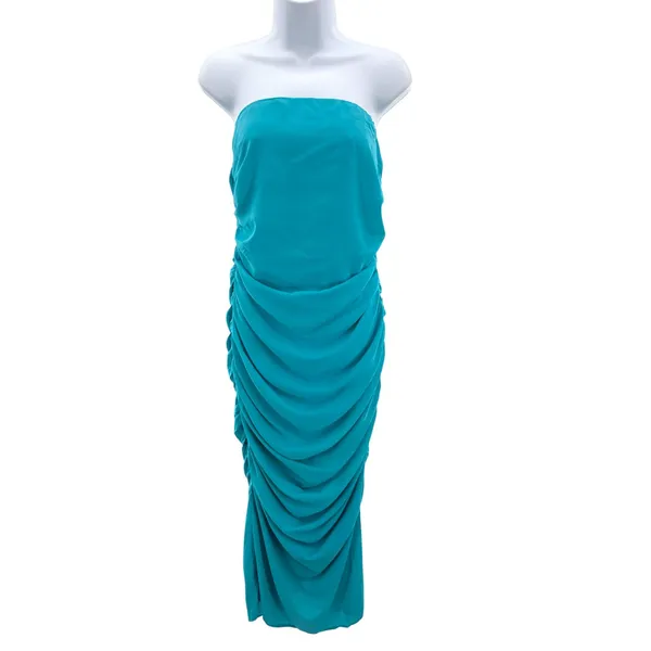 Pretty‎ Lavish Matilda Ruched Strapless Midi Dress Turquoise Blue Guest 8 NEW - Image 3