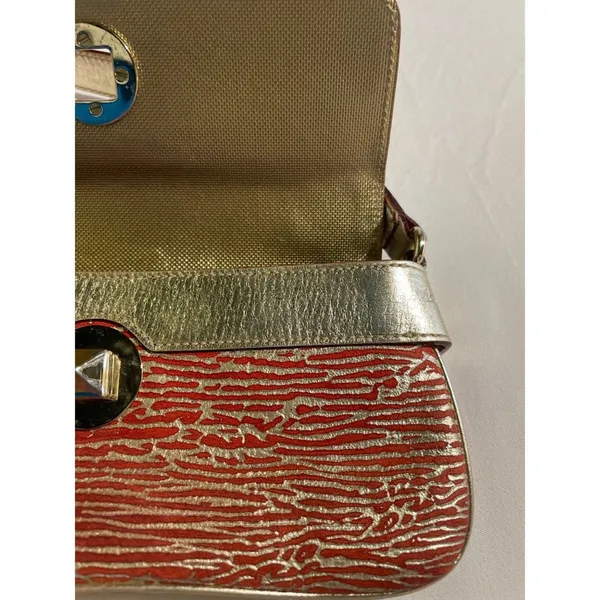 Kate Spade Baguette Shoulder Bag Coral & Gold Metallic Strap Party Clutch - Image 9