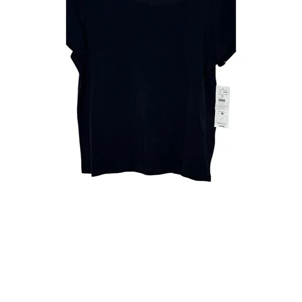 TanJay Women's Top‎ Embroidered Eyelet Crew Neck Short Sleeve Black Medium NWT - Image 4