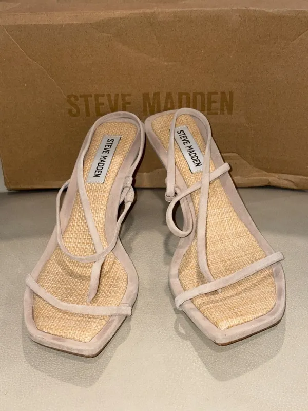 Steve Madden Locke Sandals in Taupe Raffia Tan 7.5 with box Womens high heels - Image 5