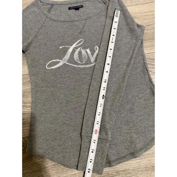 American Eagle Women Top XS Grey Loved Waffle Knit Thermal Scoop Neck Raglan Y2K - Image 8