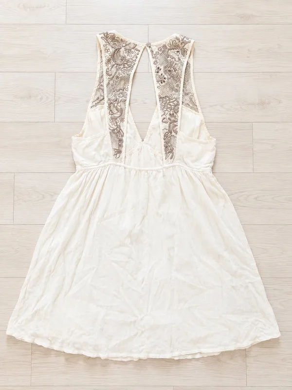 Anthropologie Enconte White Sleeveless Mini Dress Embroidered Lace Large - Image 2