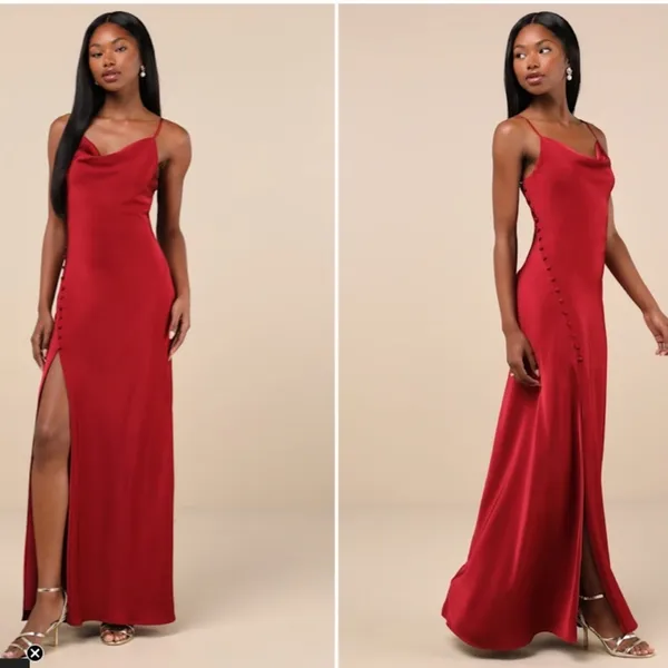 LULU's Sexy Prom Wedding Bridesmaid Satin Elegant Sophisticated Maxi Dress - Image 5