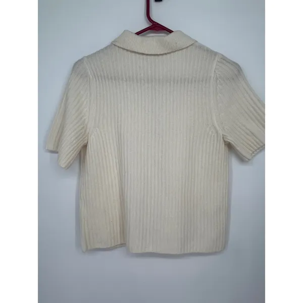 Abercrombie & Fitch Ribbed Pearl Button Crop Cardigan Women S Cream Soft Girl - Image 2