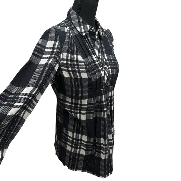 Free People Baby Blues Plaid Tunic Top Women's Size XS Babydoll Black White‎ - Image 7