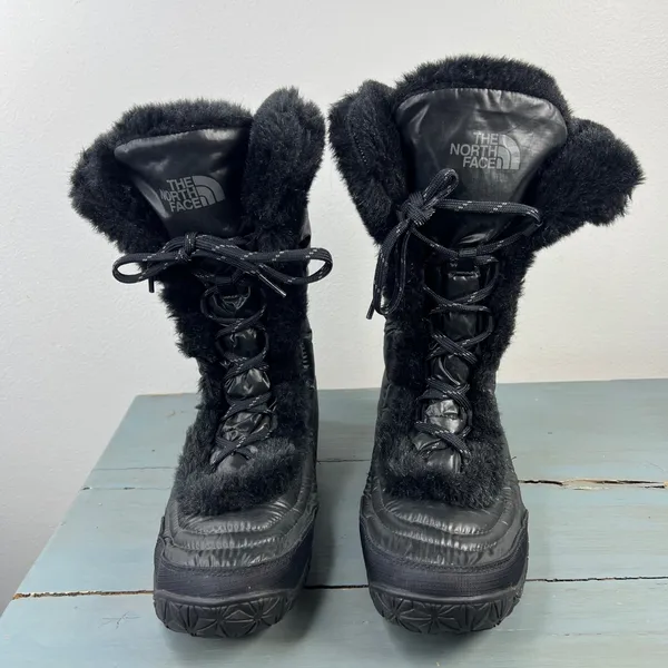The North Face Nuptse Purna Black Faux Fur Winter Snow Boots Womens 9 - Image 5