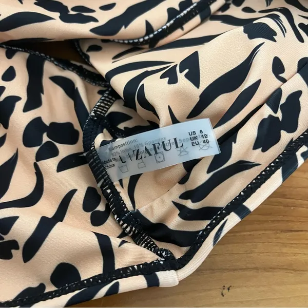 Zaful Animal Print Plunge Bikini‎ Top Tan Black Size 8 NEW - Image 6