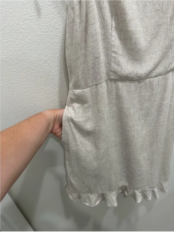Abercrombie & Fitch Cream Tie-Shoulder Square Neck Mini Dress - Image 6