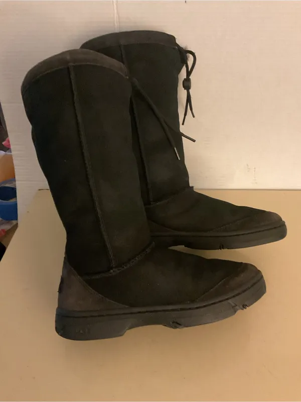 UGG women black suede Ul Tall Black Suede & Leather knee high Boots US 7 - Image 10