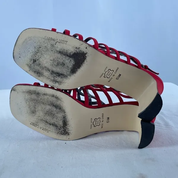 Vintage Sam & Libby Square Toe Strappy Heeled‎ Sandals in Red Size 6.5 - Image 5