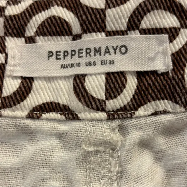 Peppermayo Brown Geometric Mod High Waisted Straight Leg Pants Boho Retro Size 6 - Image 7