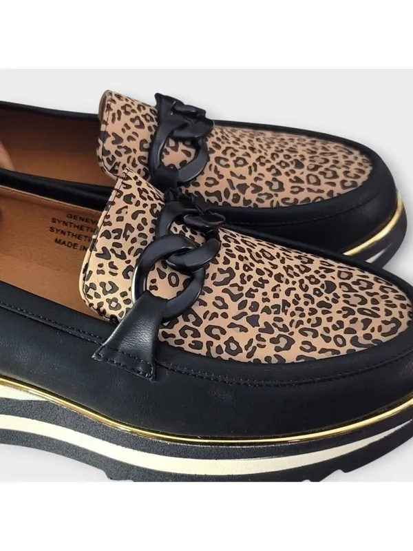 Good Choice Women's Geneva Animal Print Chain Slip On Platform Loafers Size 9 - Image 10