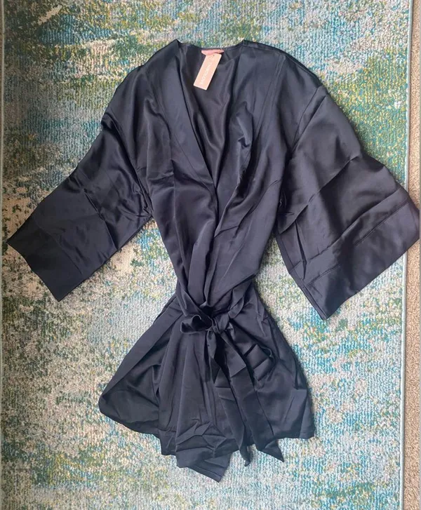 NWT ThirdLove short black silky tie robe, size OS - Image 7