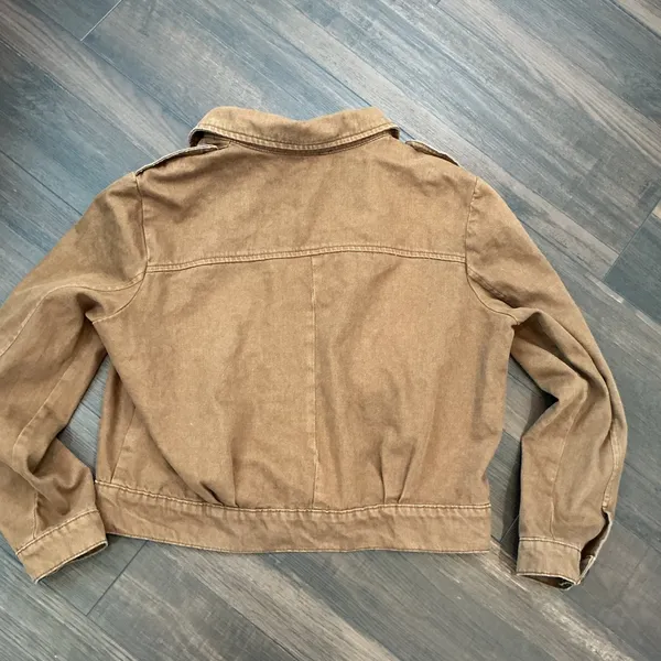 Free People Brown Utility Cropped Military Jacket Button Front Small Boho Field - Image 10