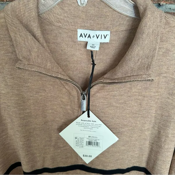 NWT Plus Size Ava & Viv Striped Quarter Zip Sweater - Image 2