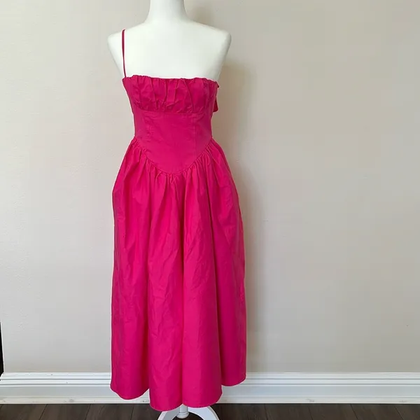 Pretty little thingsHot Pink Ruched Bust Corset Strappy Midaxi Dress size 2 - Image 3