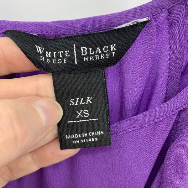 White House Black Market XS Mini Dress Silk‎ Cold Shoulder Smocked Purple - Image 4