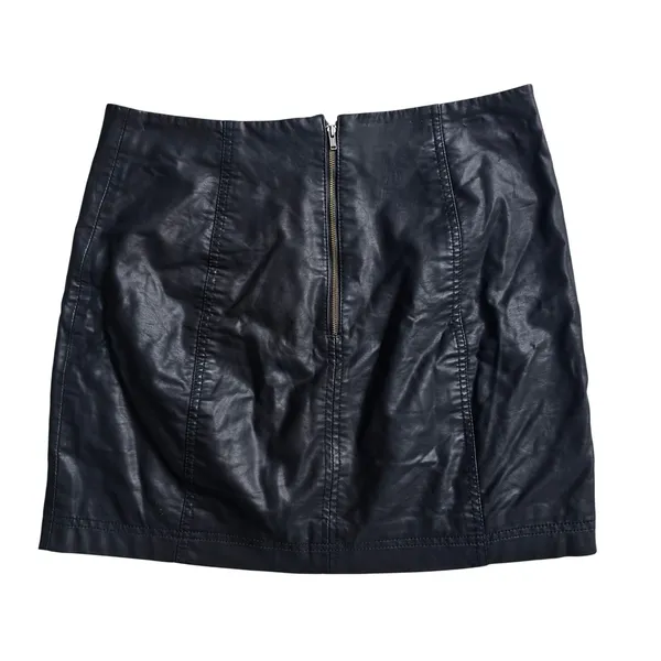 Free People Black Vegan Leather Mini Skirt Faux Leather Panel Seam Size 12‎ - Image 3