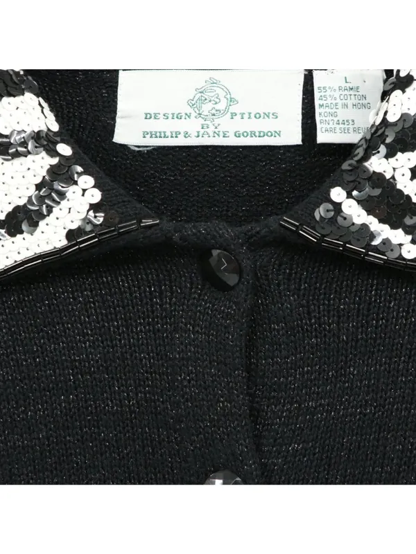 Design Options by Philip & Jane Gordon Black Zebra Sequin Cardigan Sweater L - Image 3