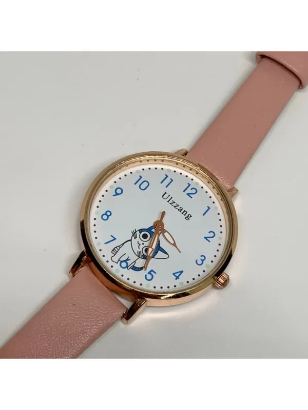 Women’s cat dial gold tone women’s watch 32mm quartz analog pink leather running - Image 2