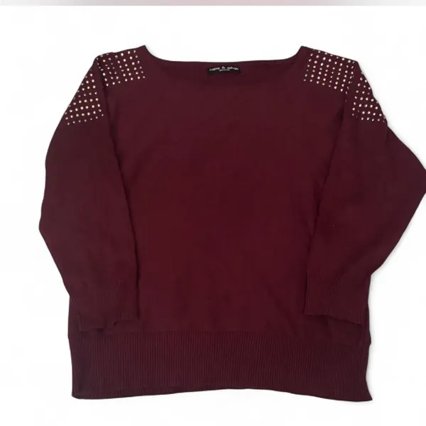 Cable & Gauge Burgundy Studded Sweater - Image 4
