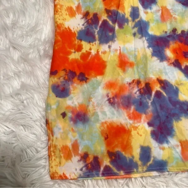 Boohoo Womens Sz 4 Halter Top Mini Dress Yellow Orange Purple Tie Dye Slit Sides - Image 5