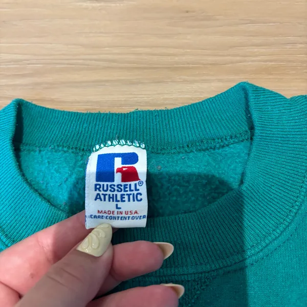 Vintage Russell Athletic USA Made Green Crewneck Sweatshirt Large - Image 3