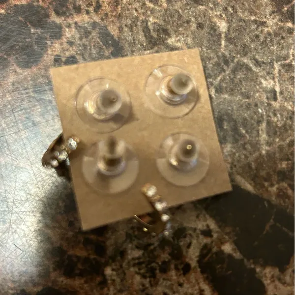 Gold tone Flower Earrings with rhinestone accents set of two pairs - Image 2