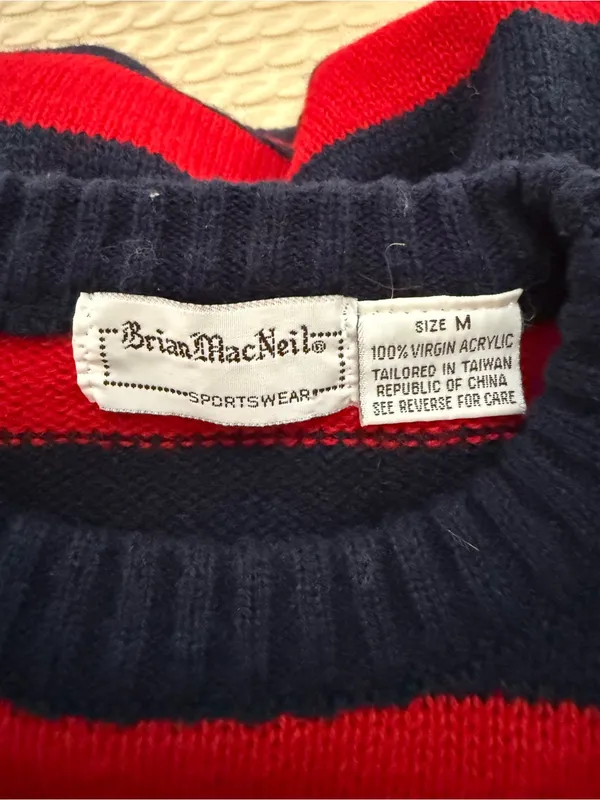 Vintage Brian MacNeil Striped Crewneck Sweater in Red & Navy - Image 4