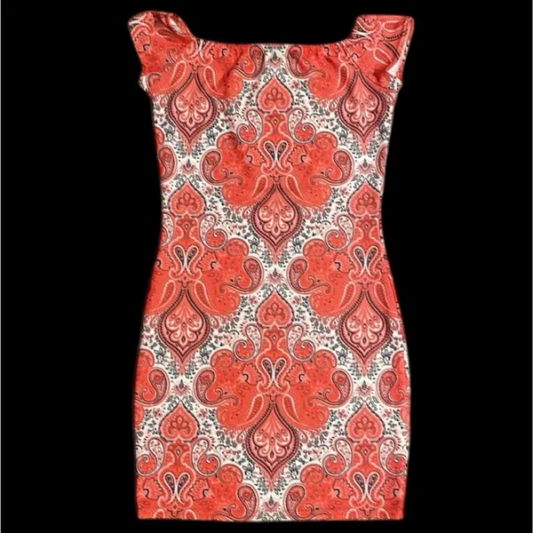 Missguided Suede Off The Shoulder Pink Paisley Bodycon Dress 🫶 - Image 4
