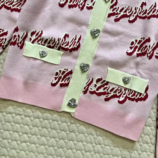 $399 NWT Karl Lagerfeld Pink Logo Cropped Cardigan Crystal Buttons Wool Blend - Image 5