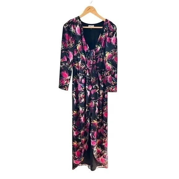 DELFI Collective Floral Ruched Maxi‎ Dress Front Slit Small Wedding Guest - Image 2