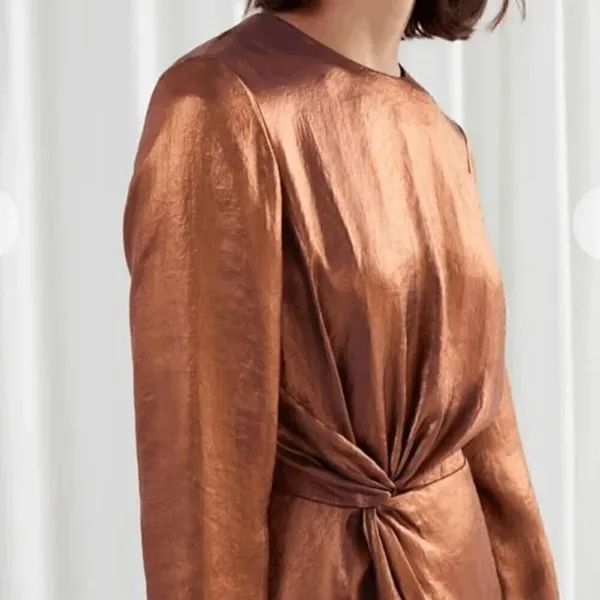 & Other Stories Metallic Shiny Satin Bronze Gold‎ Mini Dress Size 2 NWT - Image 10