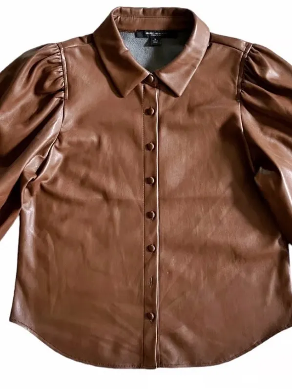 Marc New York Chestnut Faux Leather Button-Front Jacket with Puff Sleeves - Image 2