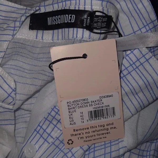 ✨ Missguided Missguided Skater White & Blue Checked Button Down Shirt Dress✨ - Image 6