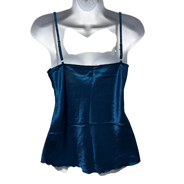 Satin Romantic Babydoll Cami L‎ Teal Ruffle Trim Y2K Coquette Lingerie Style Top - Image 2