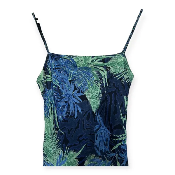 Vintage 90s Y2K Eva Blue Beaded Tropical Print Slip Dress S Fairycore Coquette - Image 10