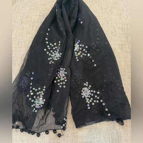 Women's Black and Silver beaded Shawl - Image 2