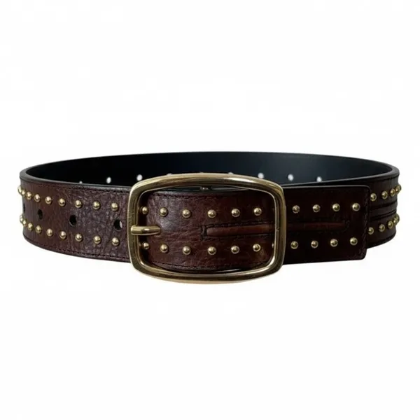 Western Boho Brown Studded Genuine Leather Belt Antique Gold Women’s Size Small - Image 2
