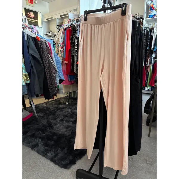 Peach Wide Leg Lounge Pants Jersey Knit Elastic Waist Pockets‎ Peach XL - Image 2