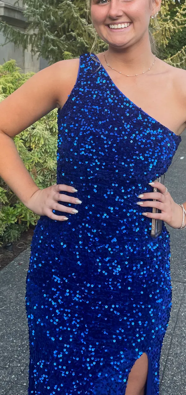 One Shoulder Open Back Prom Dress Blue Size 6 - Image 3